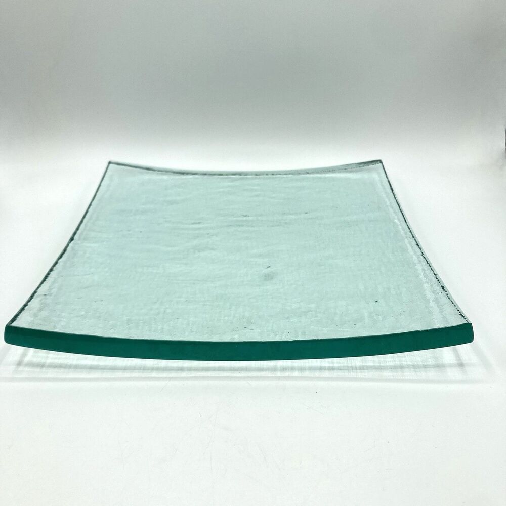 Vtg Annie Glass Slab Platter Tray Modernist Art Glass Signed Green 10” Square